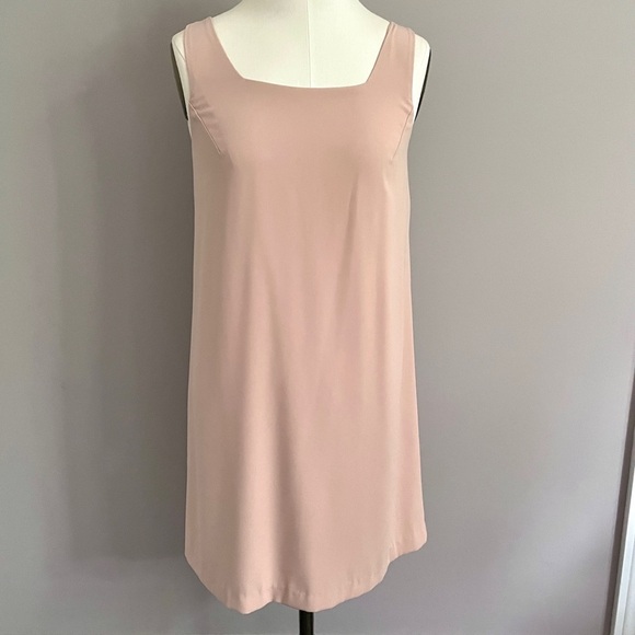 Nude Blush Pink High Square Neck Sleeveless Lined Tent Trapeze Mini Dress - S - Picture 4 of 9